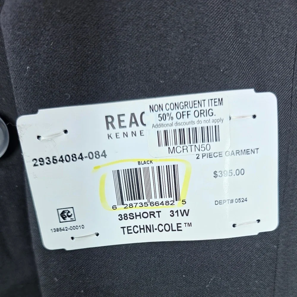 Kenneth Cole Reaction Sport Coat Mens 38S Black Techni-Cole Blazer Suit Jacket‎